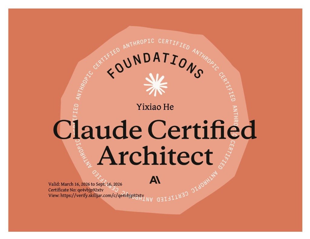 Claude Certified Architect Certificate Yixiao He